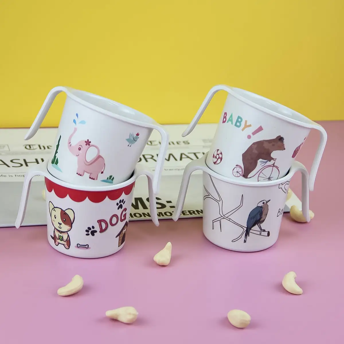 1pcs High Temperature Resistant Double Ear Cup With Handle Cartoon Household Baby Drinking Cup Set
