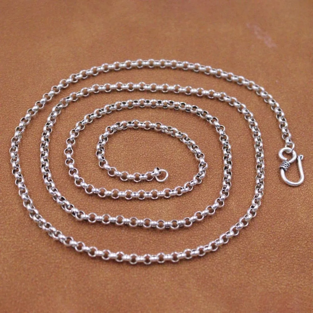 

Real Solid 925 Sterling Silver Chain Men Women Lucky 3mm Cable Rolo Link Necklace 8-9g/60cm