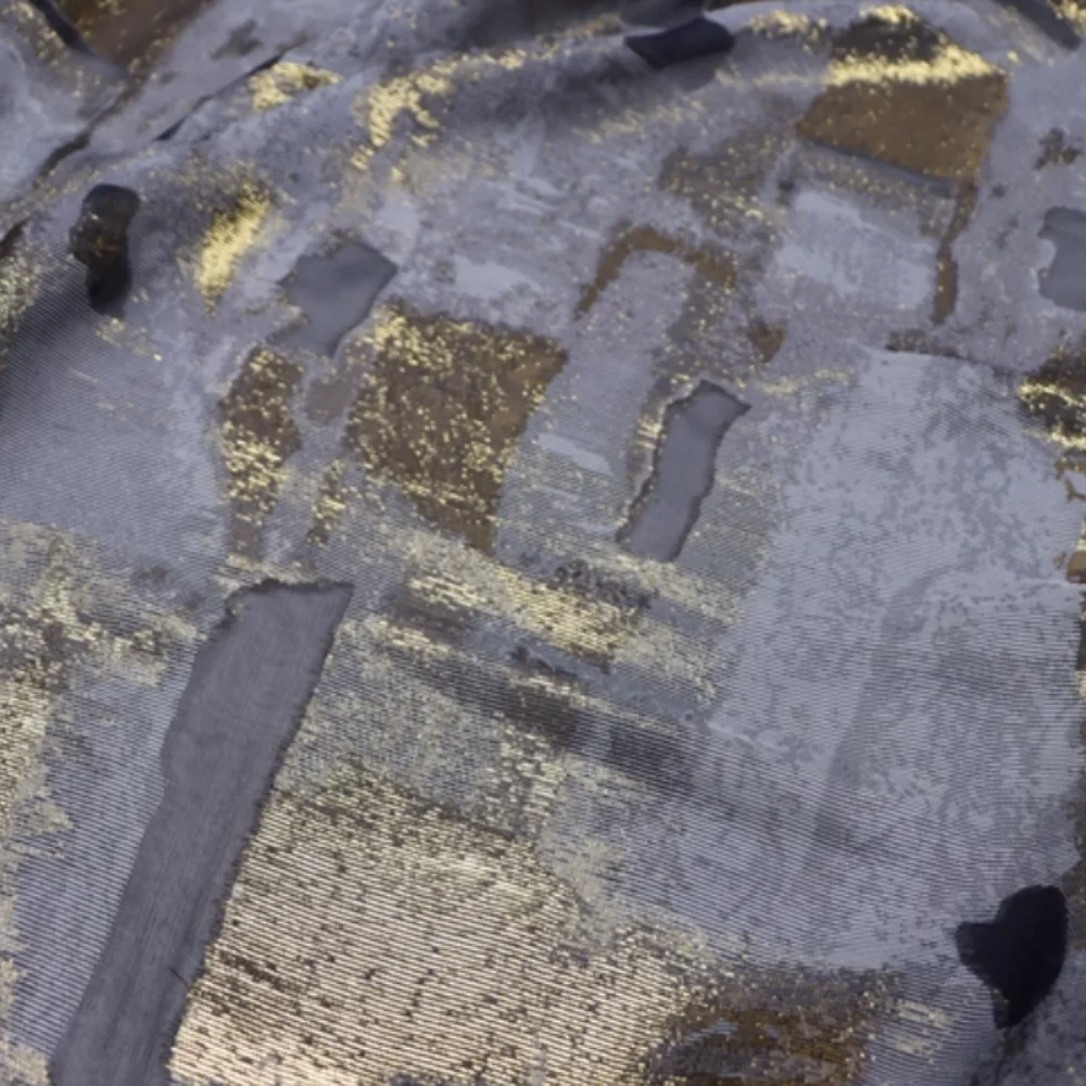 現代的な抽象的な高級通気性のある光沢のあるシルク麻メタリックジャカード生地、女性の素晴らしいパーティードレス用