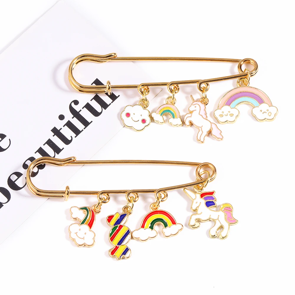 New In Lovely Alloy Enamel Unicorn Rainbow Charms Brooches Cute Lapel Pin Badge For Kids Girls Bags Clothes Decor Jewelry Gifts