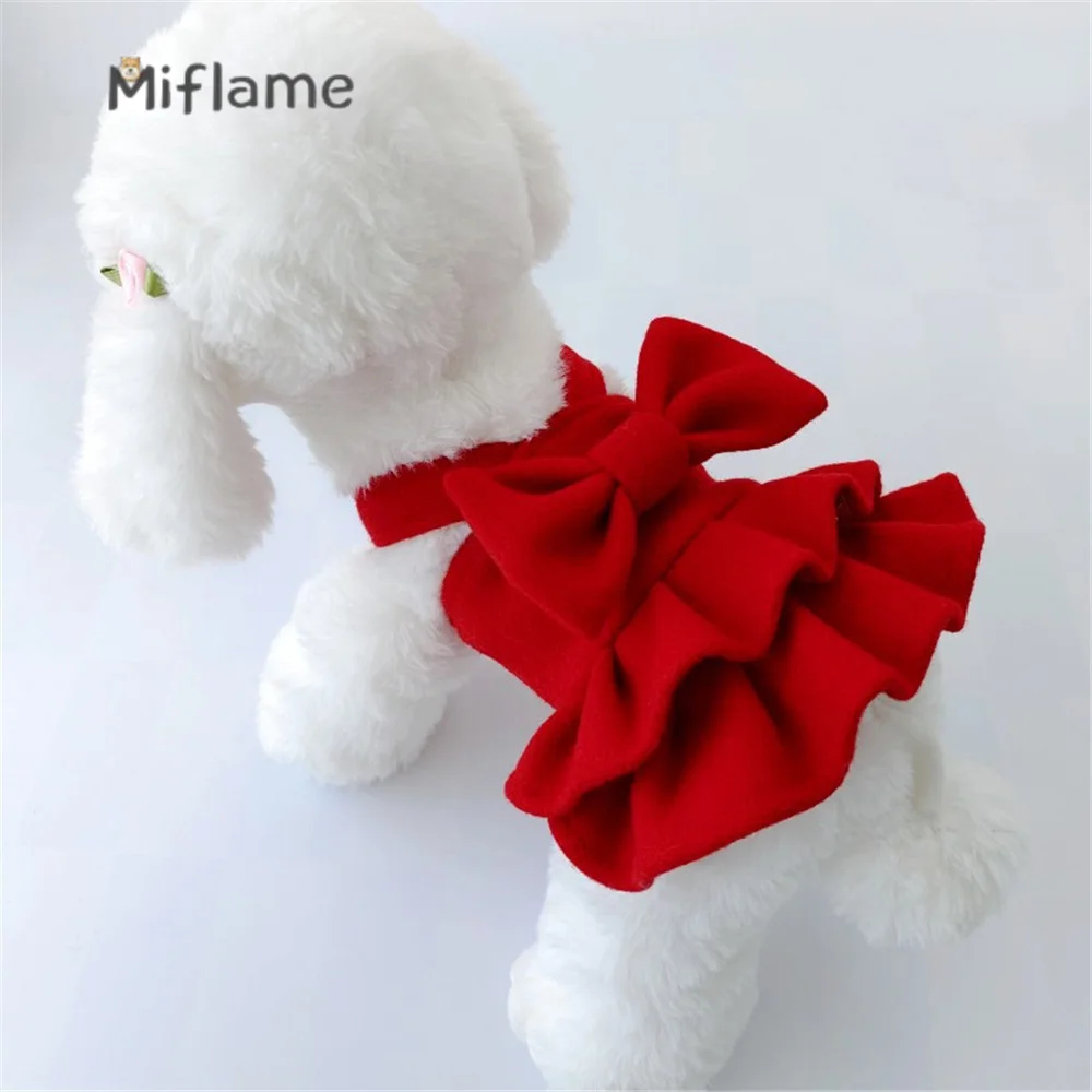 Miflame New Year\'s Christmas Small Dogs Dress Red Woolen Dog Clothes Teddy Pet Costume Bichon Pomeranian Autumn Winter Clothing