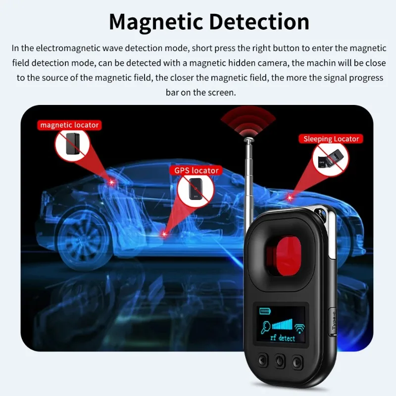 Detector de cámara invisible, rastreador GPS antirrobo, sensor remoto magnético y infrarrojo, sensibilidad ajustable con vibración Al