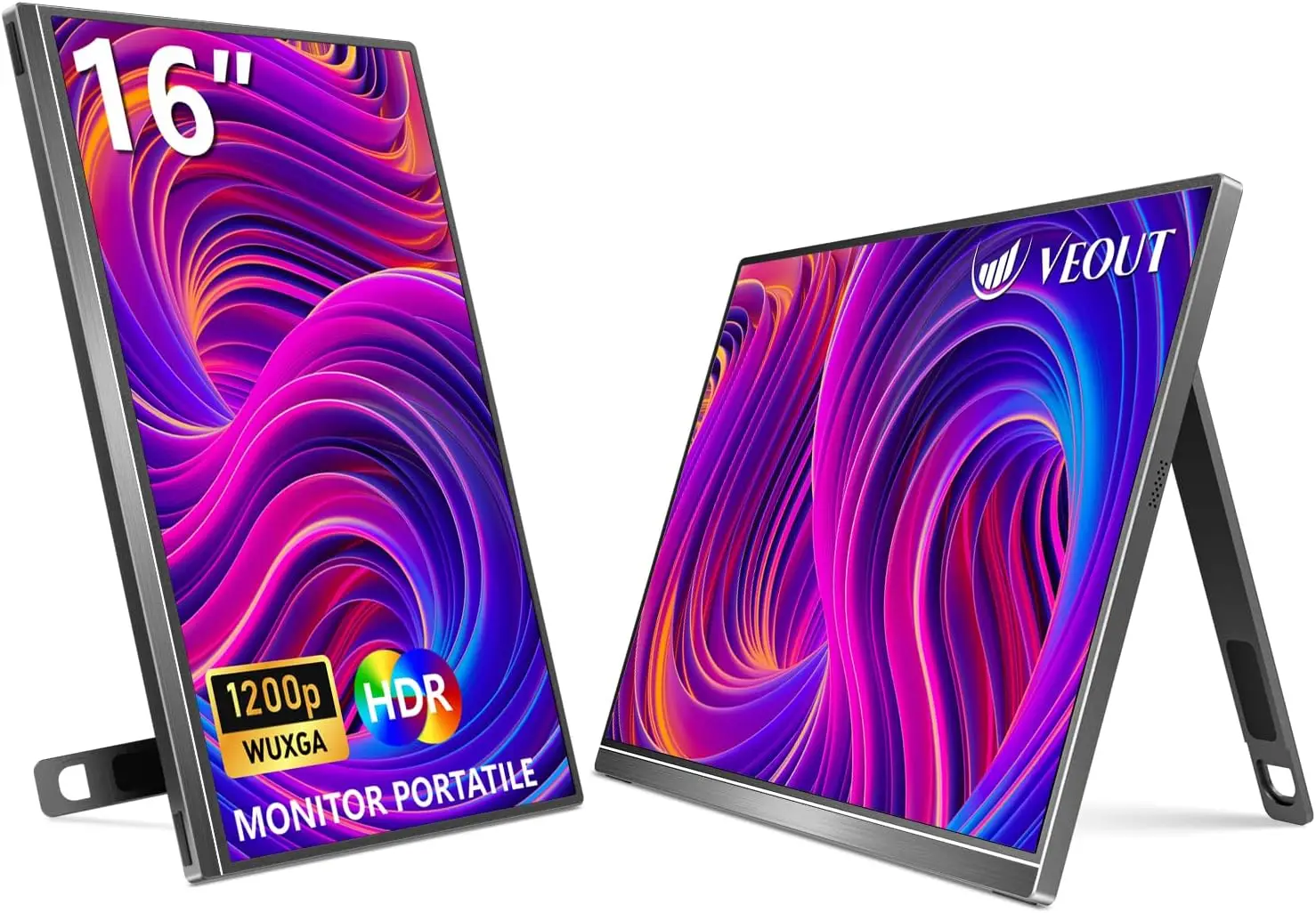 

16" 1920x1200 IPS Portable Monitor for Laptop, USB-C & Mini HDMI, Second Screen for PC, MacBook, Phone & iPad, Travel & Office