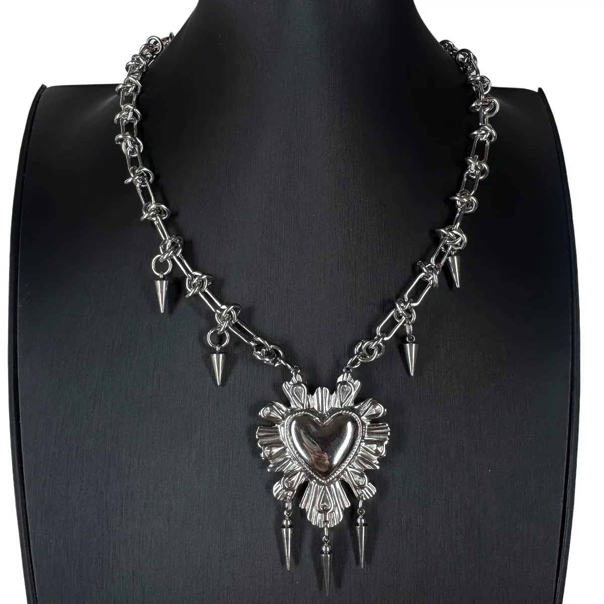 Punk Grunge Y2k Rock Nieten-Halskette mit Überdimensioniertem Liebesanhänger Coole Modische Halskette Goth Charm Schmuck Hip Hop Accessoires – Detail 6