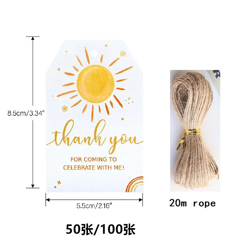 بطاقات هدايا لحفلات الشمس مع خيوط ، شكرًا لك ، عيد ميلاد ، 50 ، زينة من 50 ،