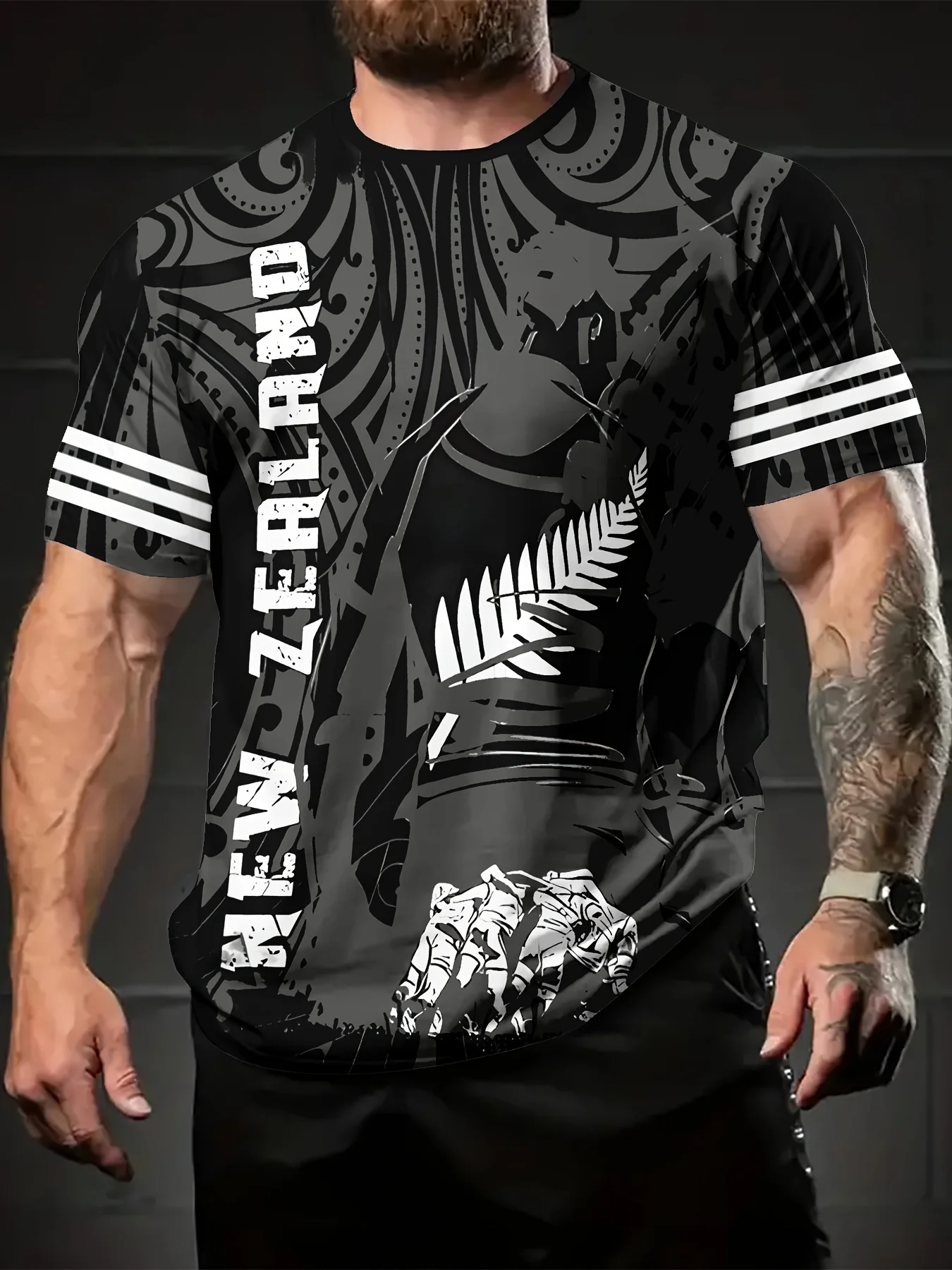 Men's Slim-Fit 3D-Print T-Shirt with New Zealand Māori Tribal Pattern – Short-Sleeve Crew-Neck Casual Top for All Seasons