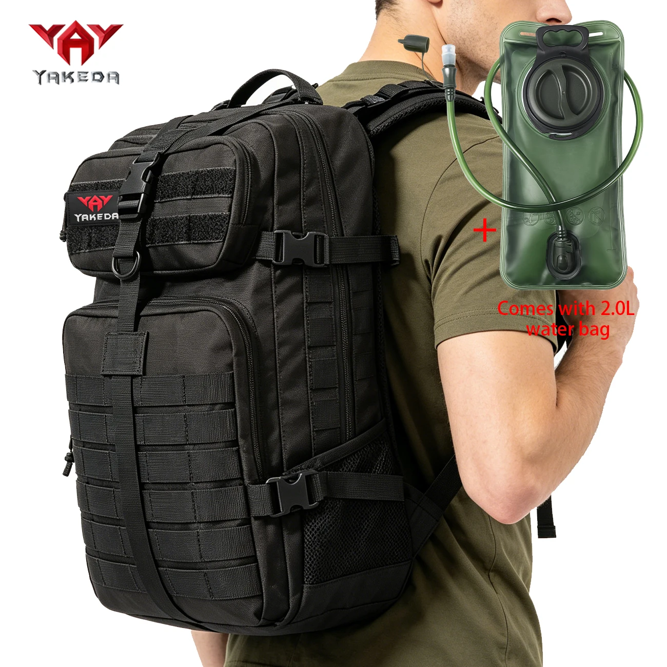 

YAKEDA Large Capacity Backpack MOLLE System Comes with 2.0L Water Bag Large Diameter Rotary Cover for Easy Water Filling