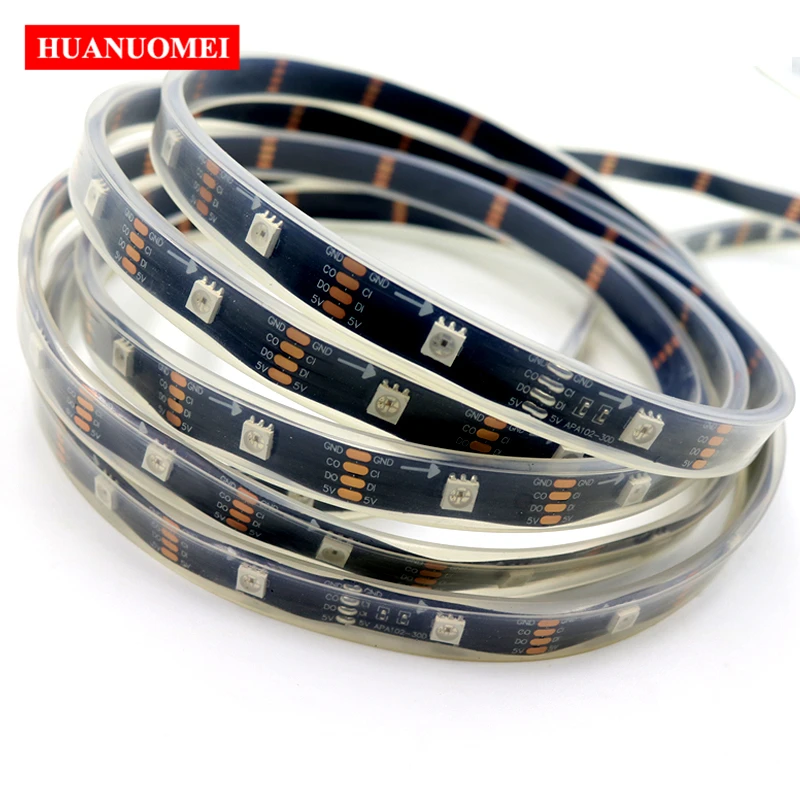 5V 48LEDs/M APA107 Individually Addressable LED Strip Waterproof Silicon Tube Flexible Pixel Tape Outdoor Lighting TV Black PCB