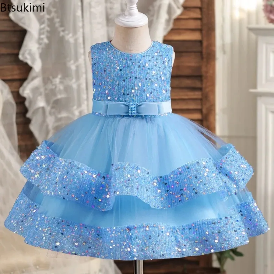 2026 Summer New Elegant High End Banquet Evening Dress with Sequins Lolita Princess Dress Butterfly Pearl Chiffon Girls' Dress