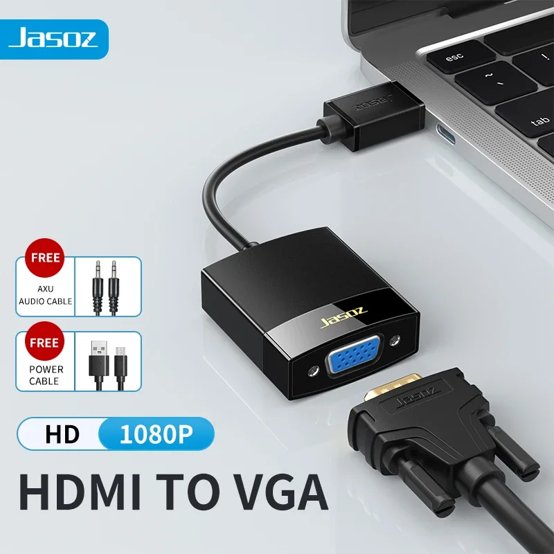 Jasoz HDMI to VGA Adapter 1080P HDMI Male to VGA Female Converter With 3.5 Jack Audio Cable for Xbox PS4 PC Laptop Projector Hot