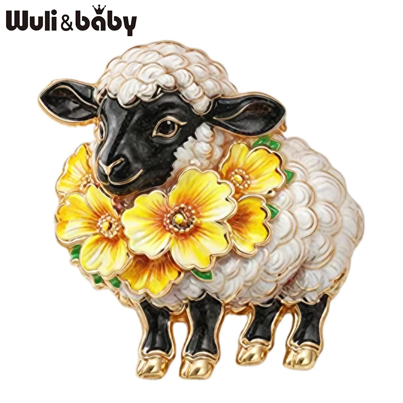 Wuli&baby 여성을위한 매력적인 양 브로치 핀 유니섹스 6 색 꽃 염소 신년 파티 사무실 동물 브로치 핀 선물