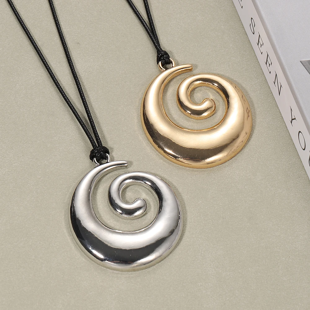 Retro-Boho-Spiral-Vortex-Anhänger-Halskette, geometrisch, hohl, schlicht, kreativ, für den Strandurlaub, personalisierter Schmuck für Frauen, Geschenk – Detail 4