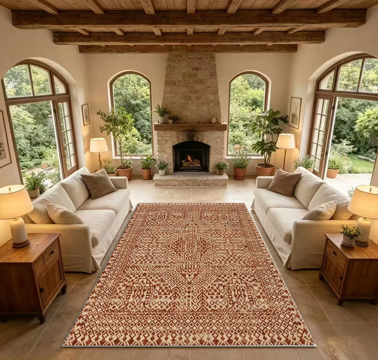 Distressed Tribal Geometric Area Rug Antique Oriental Style Floor Carpet for Living Room Bedroom Home Decoration