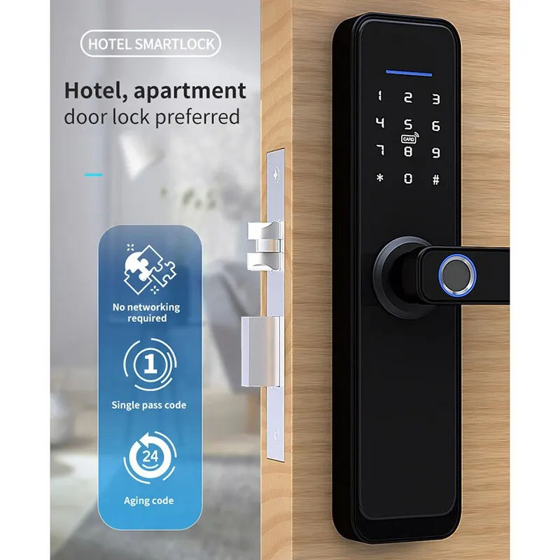 Smart Fingerprint Door Lock, Fechadura Elétrica Digital com Cabo Longo, Segurança Anti-Roubo, Opcional Tuya e TT, Casa e Hotel