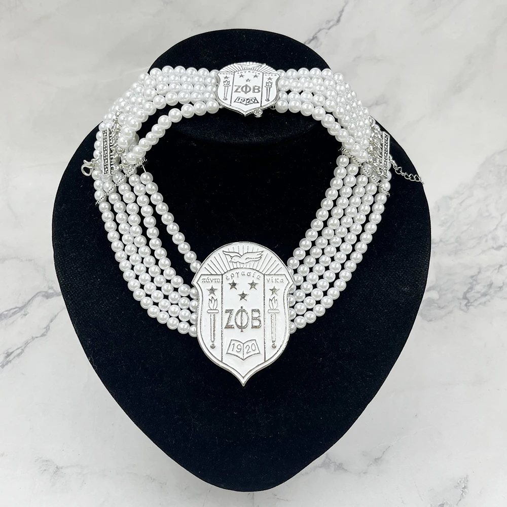 Topvekso Fashion Pearls  Zeta Phi Beta Big  Multilayer Statement  Choker Pearl  Necklace Bracelet  Jewelry set