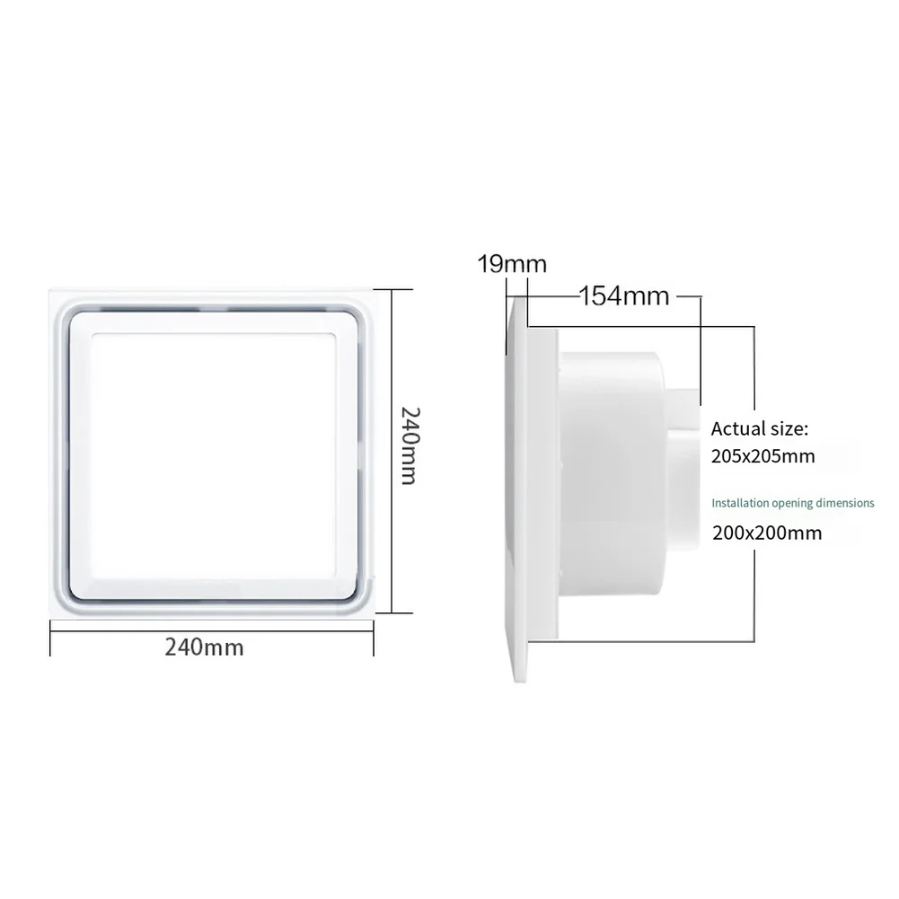 LED Light Exhaust Fan for Bathroom Quiet 0.9 Sones Powerful Airflow Fits Standard 8..8 Ceiling Cutout 30x30x15.4cm White