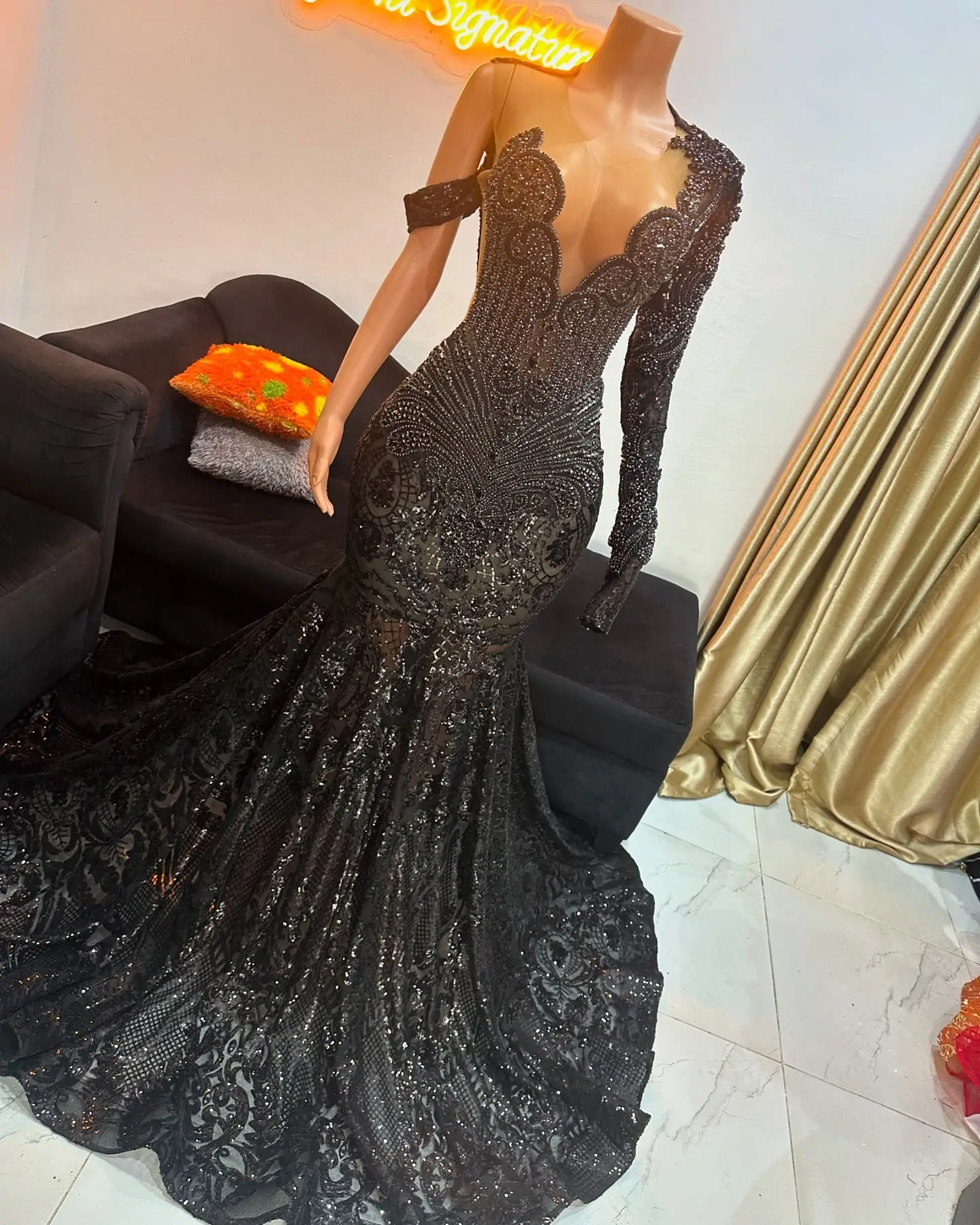 Real Picture Sparkly Sequin Mermaid Prom Dresses Long for Black Women 2025 Crystal Beading One Shoulder Evening Gowns Customized