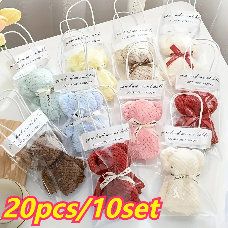 20PCS Bear Towel Gift Set, Coral Fleece Soft Face Towel, Cute Absorbent Hand Towel for Home Bathroom, Party Favor