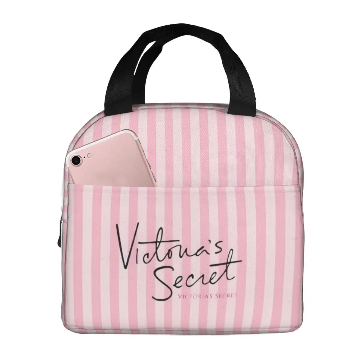 Pink-Victoria-S-Love-Secret Portable Lunch Bag Food Thermal Box Durable Cooler Lunchbox with Shoulder Strap Picnic Bag Office