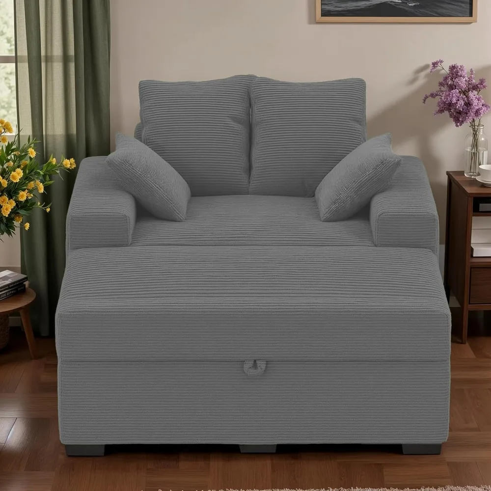 كرسي صالة داخلي مع مسند تخزين، كرسي أريكة حديث مقاس 60 بوصة مع مساند للذراعين واسعة و4 وسائد، مريح كبير الحجم #5