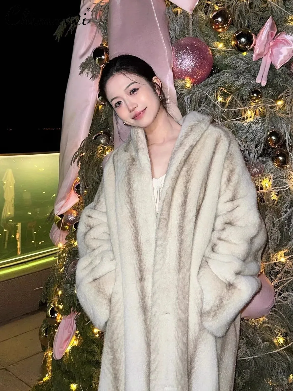 

Winter Fashion Green Fruit Collar Eco-friendly Mink Fur Coat Long Fur Integrated Long Sleeve Loose Warm Elegant Fur Jacket Women