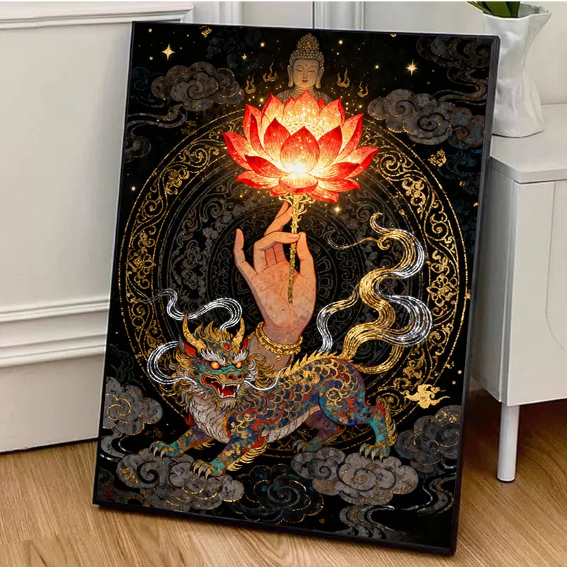 Buddha-Religionsmalerei nach Zahlen für Erwachsene, DIY-Sets, handgemalt auf Leinwand, Ölgemälde, Malen nach Zahlen