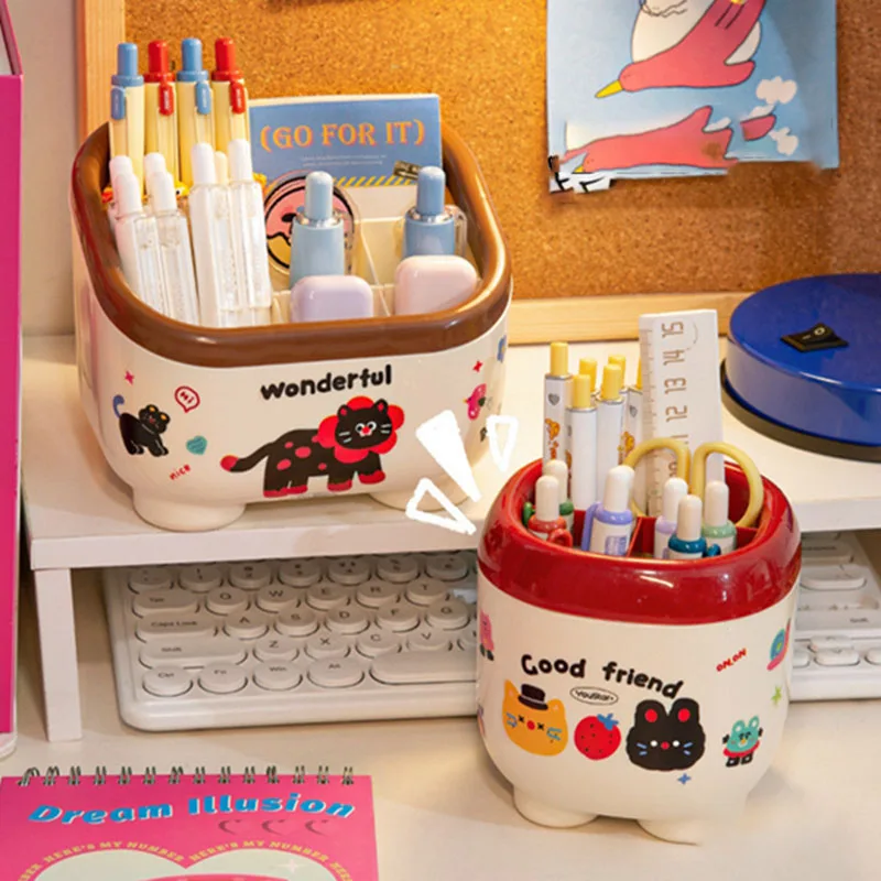 Kawaii Cartoon Desktop Pen Holder Large-capacity Cute Stationery Storage Box Creative Pencil Holder Ins Desk Organizer for Girls