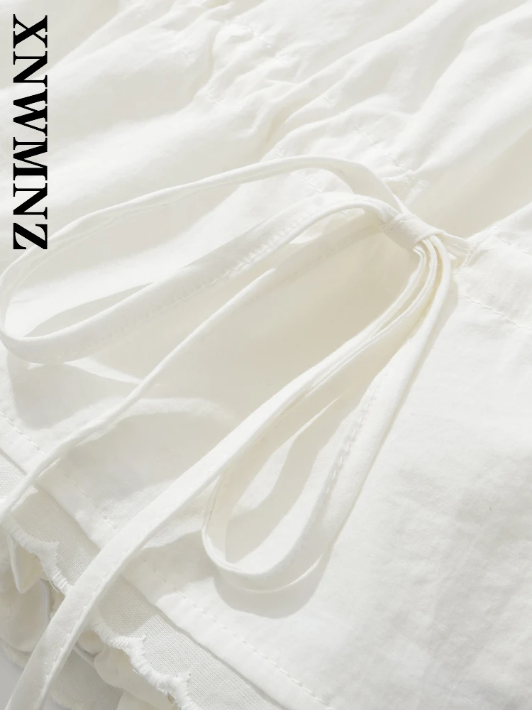 XNWMNZ 2025 Summer New Product Woman Party Sexy High Waist Chic Women Clothing White Bottoms Casual Bodycon Tie mini Skirt Pants