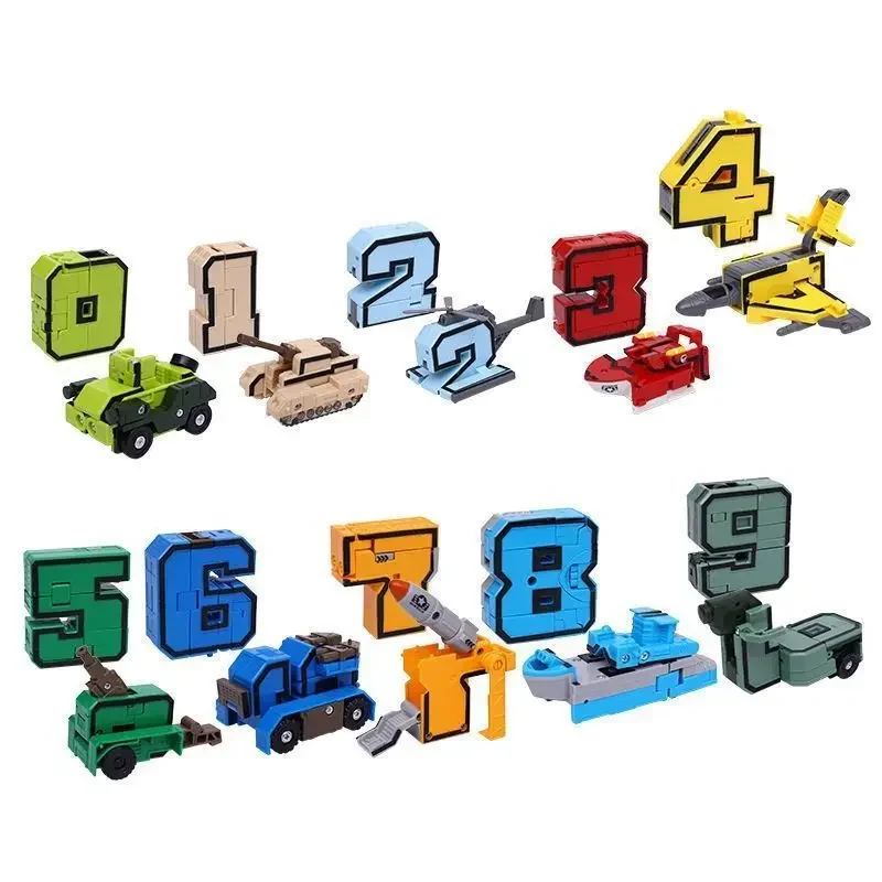 1 pz numero deformazione robot giocattoli per bambini regali del ragazzo blocchi educativi creativi fai da te assemblaggio di trasformazione di action figure