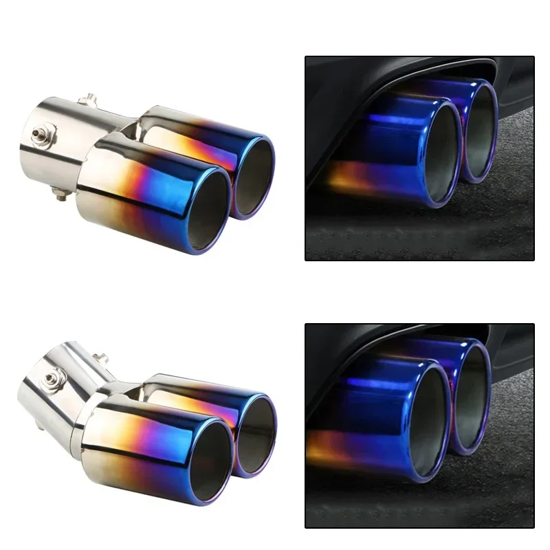 Stainless Steel Curved Double Outlet Car Exhaust Trim Muffler Pipe Tail 1PCS 2.5" Inlet Decoration Chrome Tail Pipe Car Styling view 5