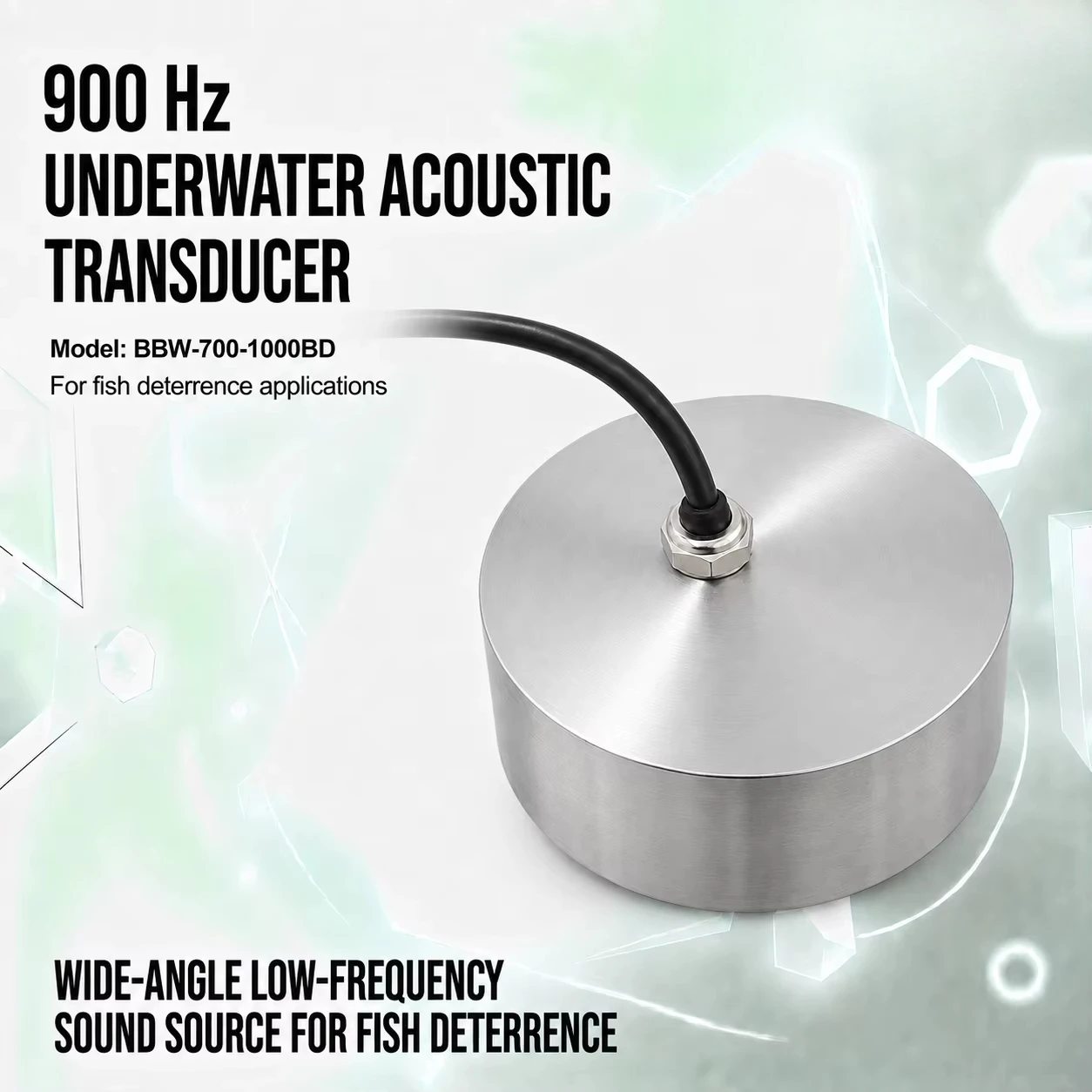 Piezoelectric underwater sonar sensor sound transmitter for marine fishing, fish detection, and deterrence systems