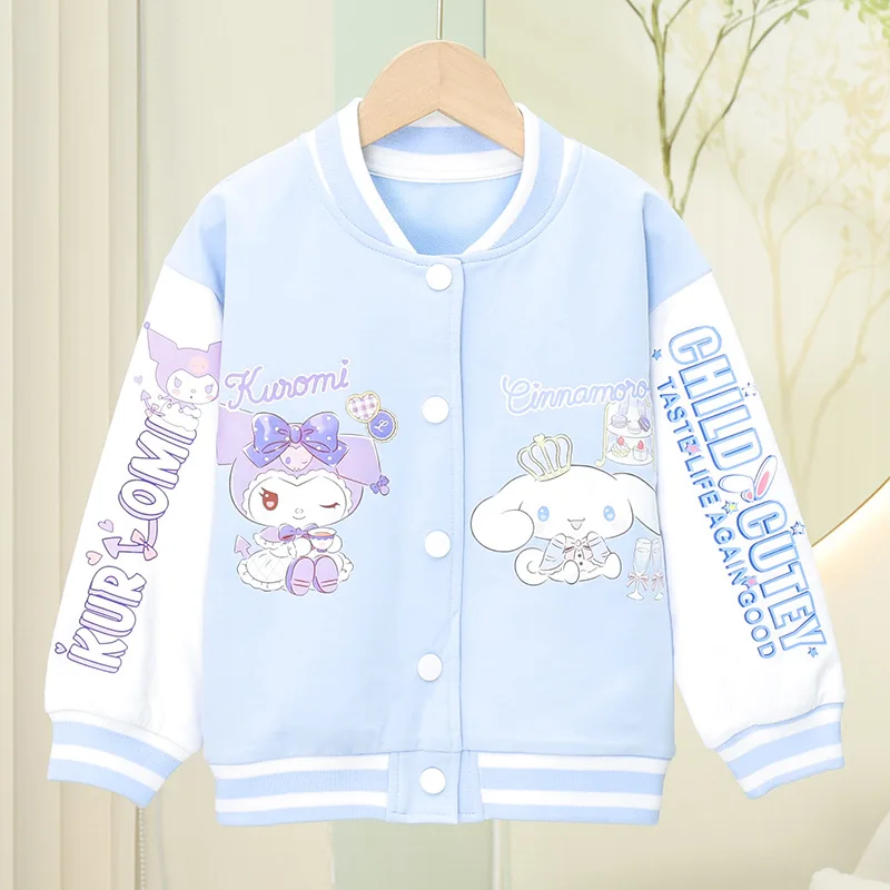 Sanrio dziecięca kurtka odzież wierzchnia Cinnamoroll Kuromi Kawaii płaszcz dla dziewczynek Cartoon dziecięca odzież wierzchnia wiosenna i jesienna