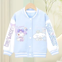 Sanrio dziecięca kurtka odzież wierzchnia Cinnamoroll Kuromi Kawaii płaszcz dla dziewczynek Cartoon dziecięca odzież wierzchnia wiosenna i jesienna kurtka dziecięca