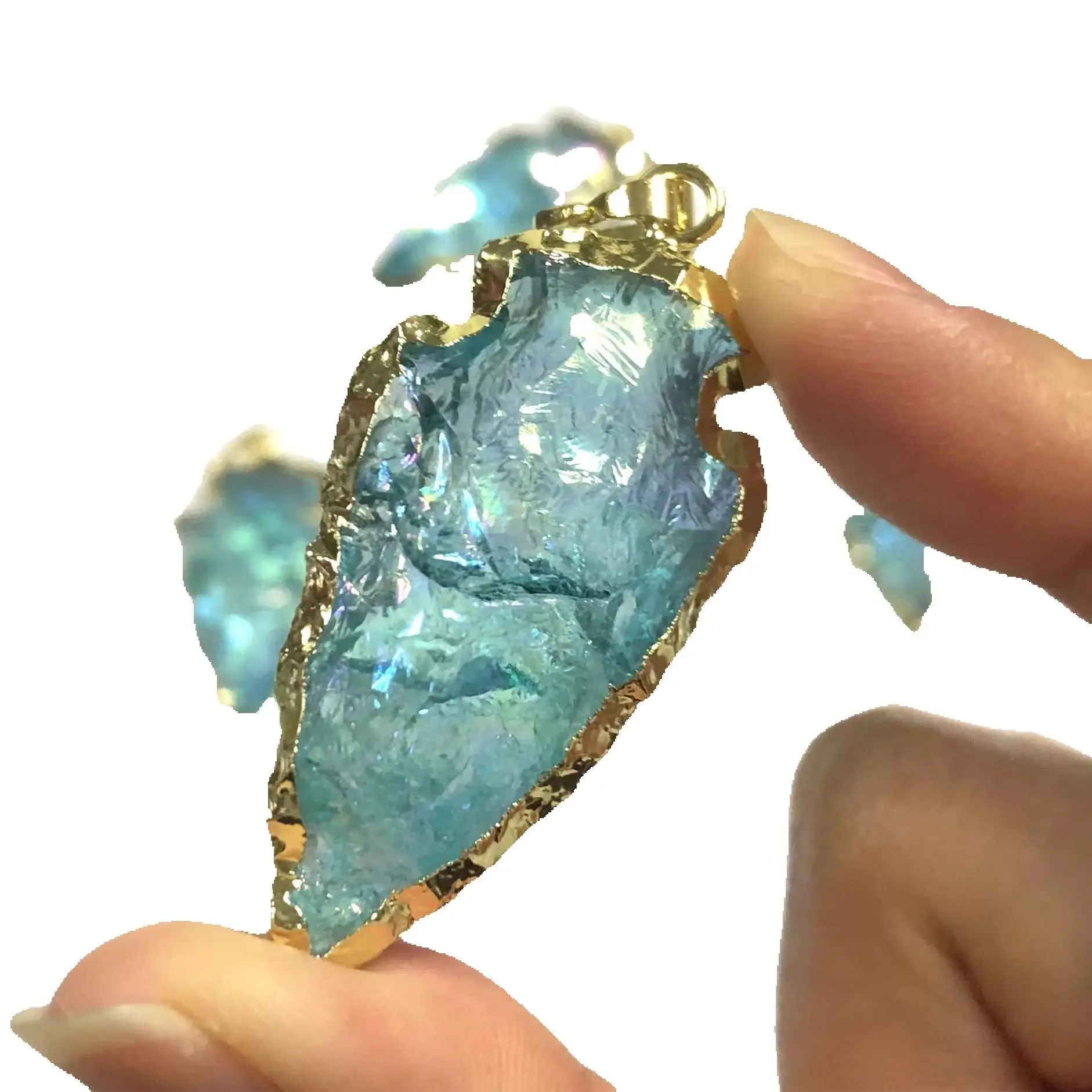 

WT-P1776 WKT Unique Design Natural Aqua Raw Crystal Quartz Pendant Blue Arrow Shape Pendant Ladies Pendant Necklace Earrings