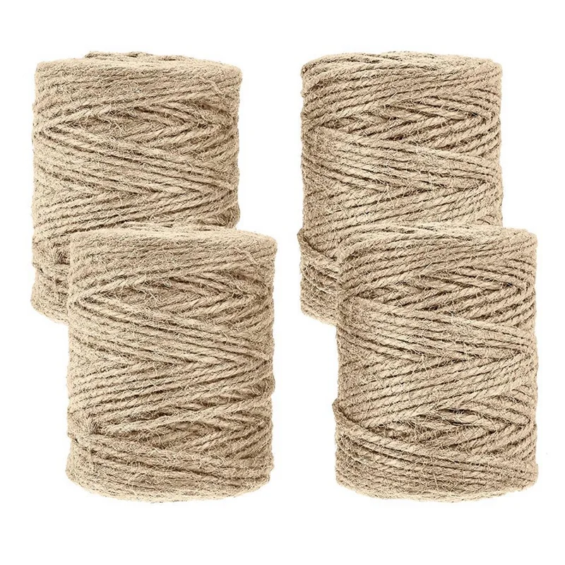 4 Pack Natural Jute Twine, 328 Feet Twine String For DIY Art Crafts, Gardening, Gift Wrapping, Packing Materials Brown