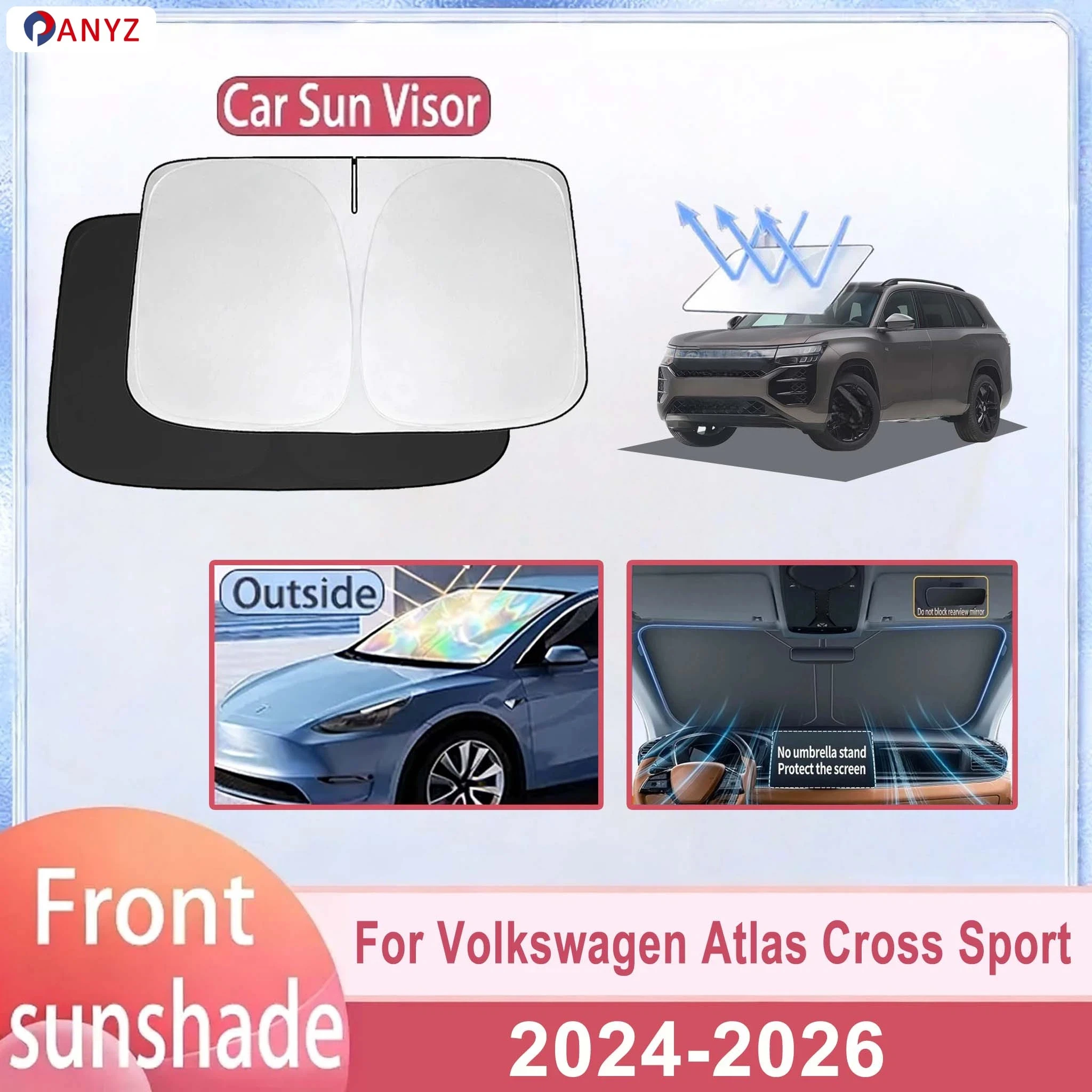 For Volkswagen Atlas Cross Sport 2024-2026 Car Windshield Sunshade Cover Front Window Sun Shade Heat Insulation Auto Accessories