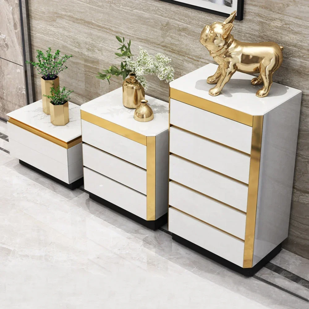 Modern luxury simple Italy design white gold chest of 1 3 5 drawers cabinet set black sliver chest with drawer furniture