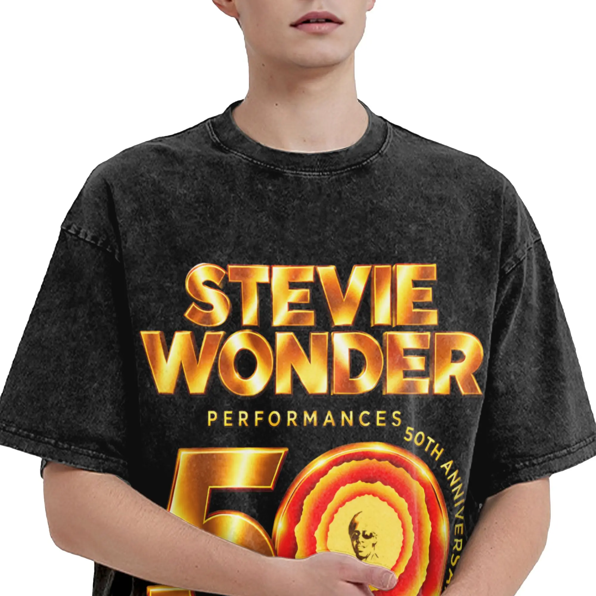 Stevie Wonder Songs in The Key of Life 50th Anniversary Tour  Outfit Washed T Shirt Men Women Streetwear Hip Hop T-Shirt Printed