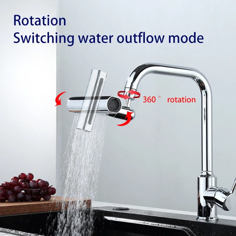 Multi functional Kitchen Sink Waterfall Faucet Pressurized Bubbler Splash-proof 4 Modes Spout Bathroom Basin Tap Extender Adapte