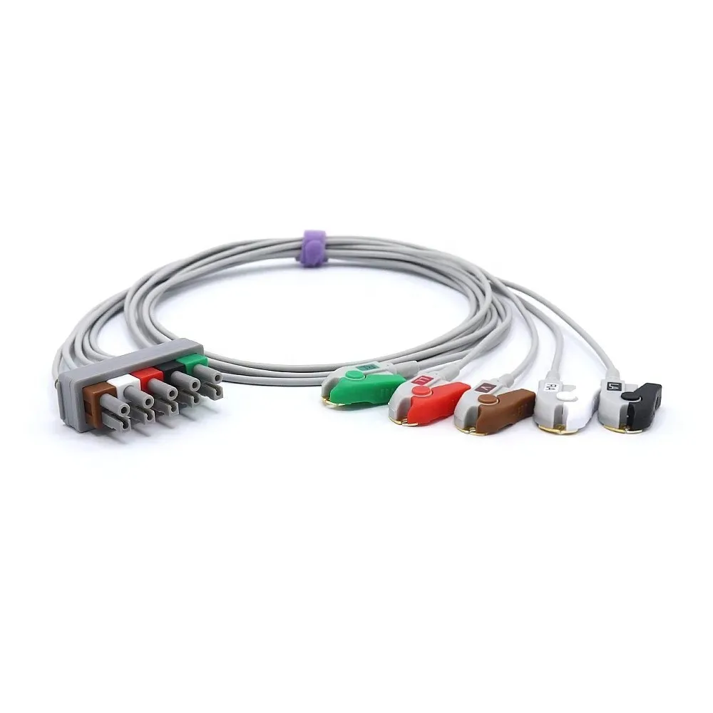 Compatible with PHs 43100A 43110A 43110M/MC M1623A 5 Leads AHA Pinch ECG Cable/ECG Leadwires