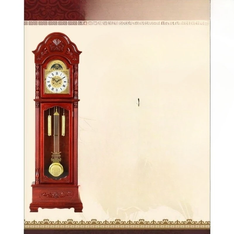 Floor clock retro mechanical living room solid wood vertical bell copper movement table clock