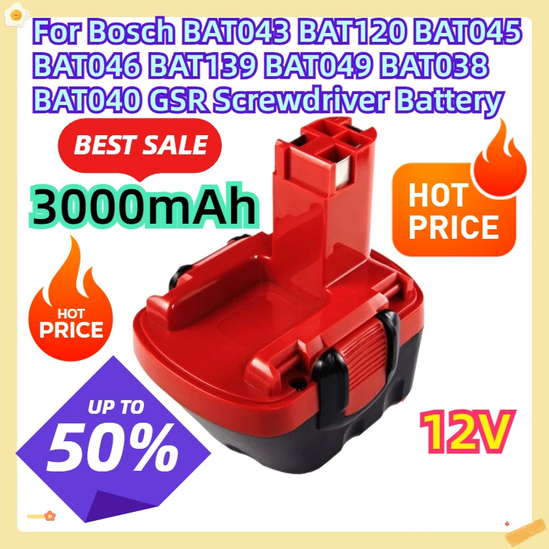 

For Bosch BAT043 BAT120 BAT045 BAT046 BAT139 BAT049 BAT038 BAT040 GSR Screwdriver Battery 12V 3.0Ah Battery