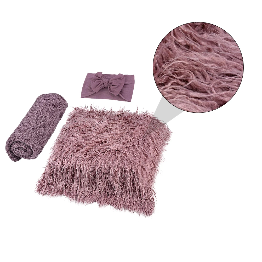 3 ชิ้นชุดการถ่ายภาพเด็กผ้าห่มทารกแรกเกิด Photo Prop สีม่วงทารกผ้าห่มสบายสําหรับผิวเด็กสตูดิโอใช้