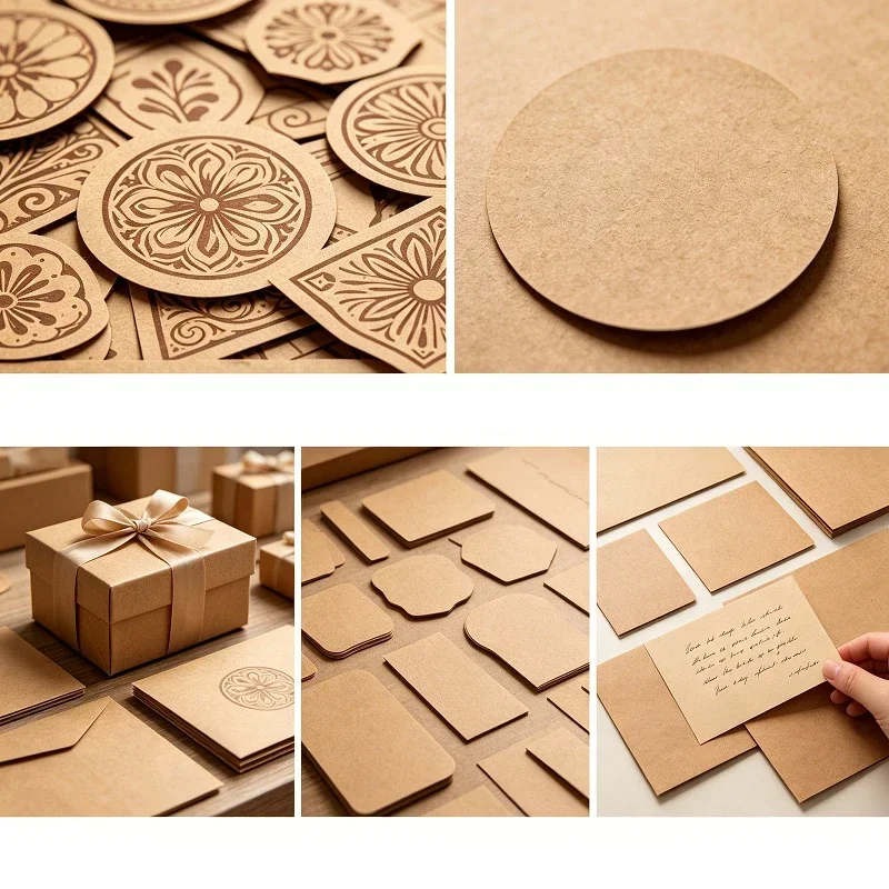 200p Eco-friendly Kraft Stickers custom logo labels for bakery gifts handmade vintage style for brand packaging view 4