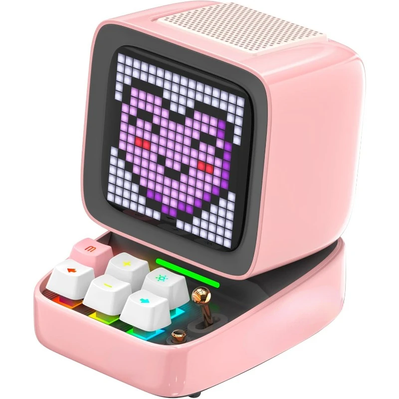 Ditoo Retro Pixel Art Game Bluetooth Speaker with 16X16 LED App Controlled Front Screen (Pink)