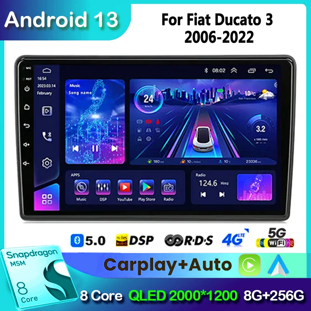 

Автомагнитола для Fiat Ducato 2006-2022 Android 13, мультимедийный плеер Navi GPS RDS DSP IPS стерео BT 2 Din Octa Core Carplay