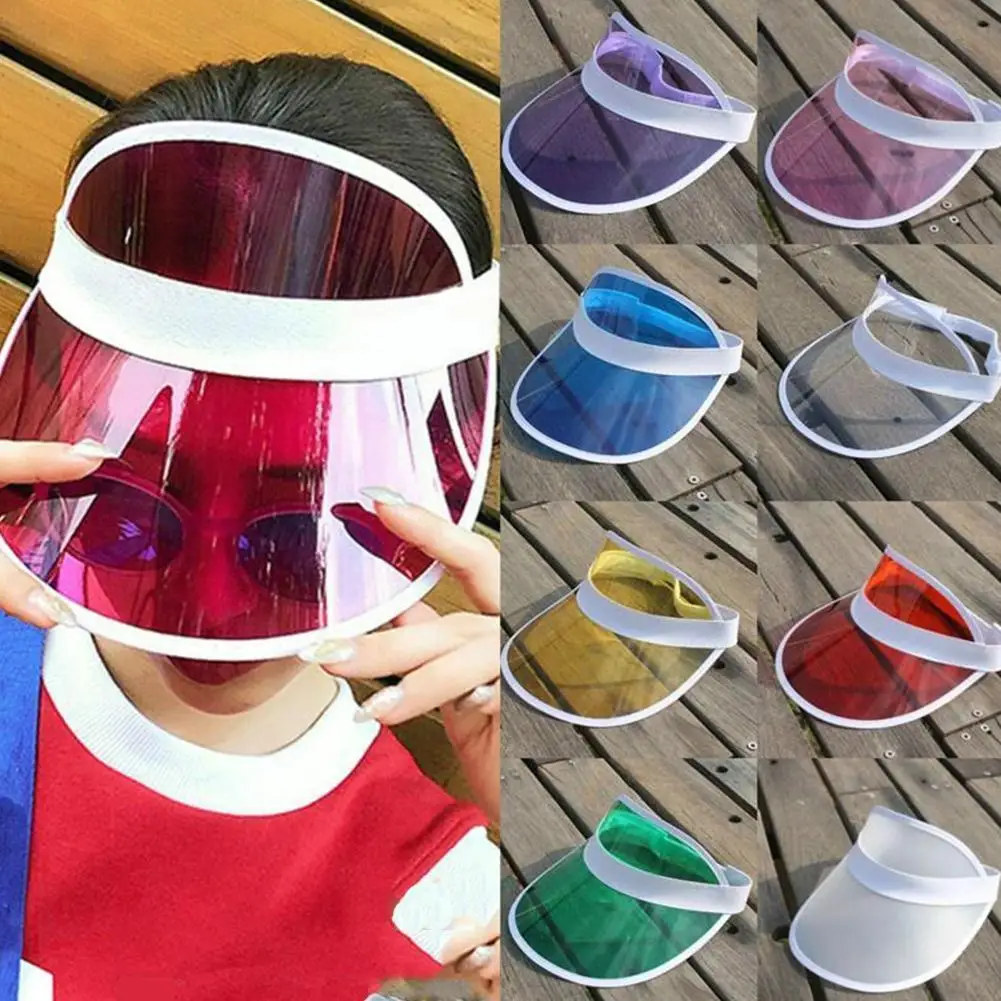 Neon Sun Visor Hat Unisex Plastic Clear Sun Visors UV Protection Hat Adjustable Cap Headwear Sunhat for Golf Tennis Beach Cycle