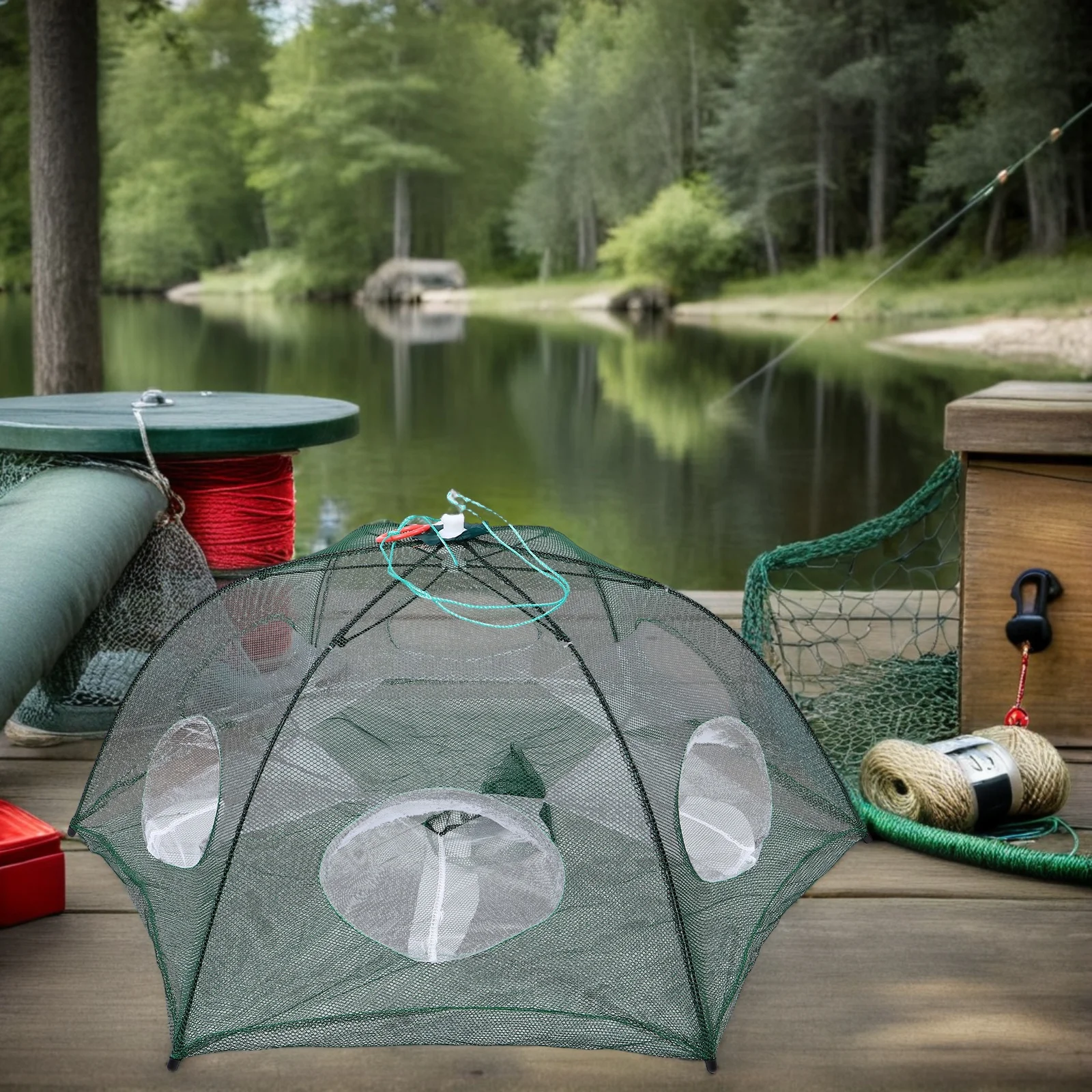 

6 Holes Foldable Fishing Trap Collapsible Crab Cage Umbrella Style Shrimp Crawfish Minnow Net Basket Fishing Trap