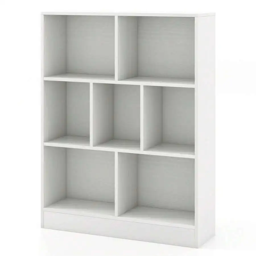 7-Cube Bookcase For Kids 41' Wooden Toy Storage Organizer Freestanding Bookshelf Brown/White