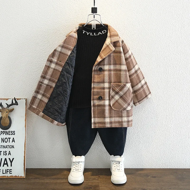 Children's clothing boys woolen coat autumn and winter new baby  autumn and winter thickened medium and long trench coat